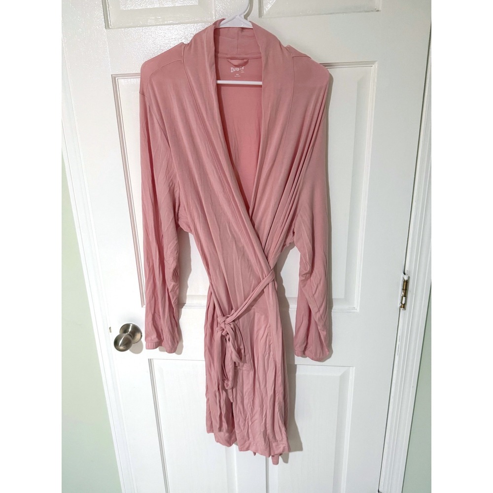 Duluth Trading Co Womens XXL Pink Jersey Knit Robe Long Sleeve Belted Wrap